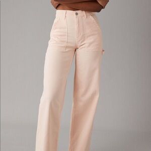 pink wide legged high waisted cargo pants. american eagle.